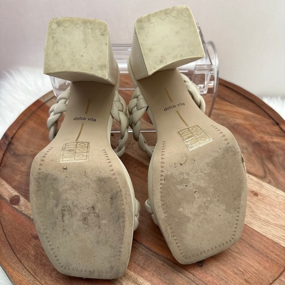 Dolce Vita Womens Cream Braided Platform Block Heel Sandals Square‎ Toe Size 8 - Picture 8 of 12